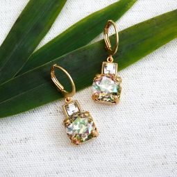 Crystal Square Duet Earrings, Champagne